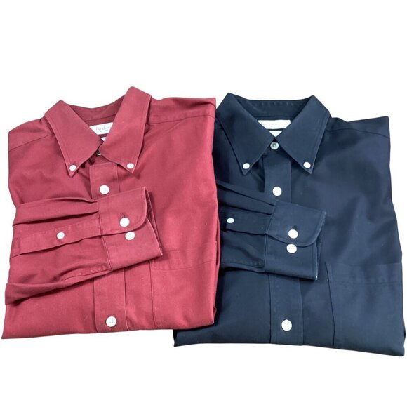 Set of 2 Turnbury Non-Iron Cotton Button-Down Dress Shirts Sz M Red, Black #322A - Picture 1 of 11